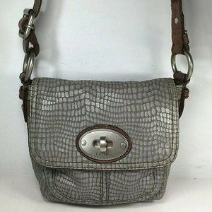 Fossil Vtg Small Gray Reptile Print Leather Bag